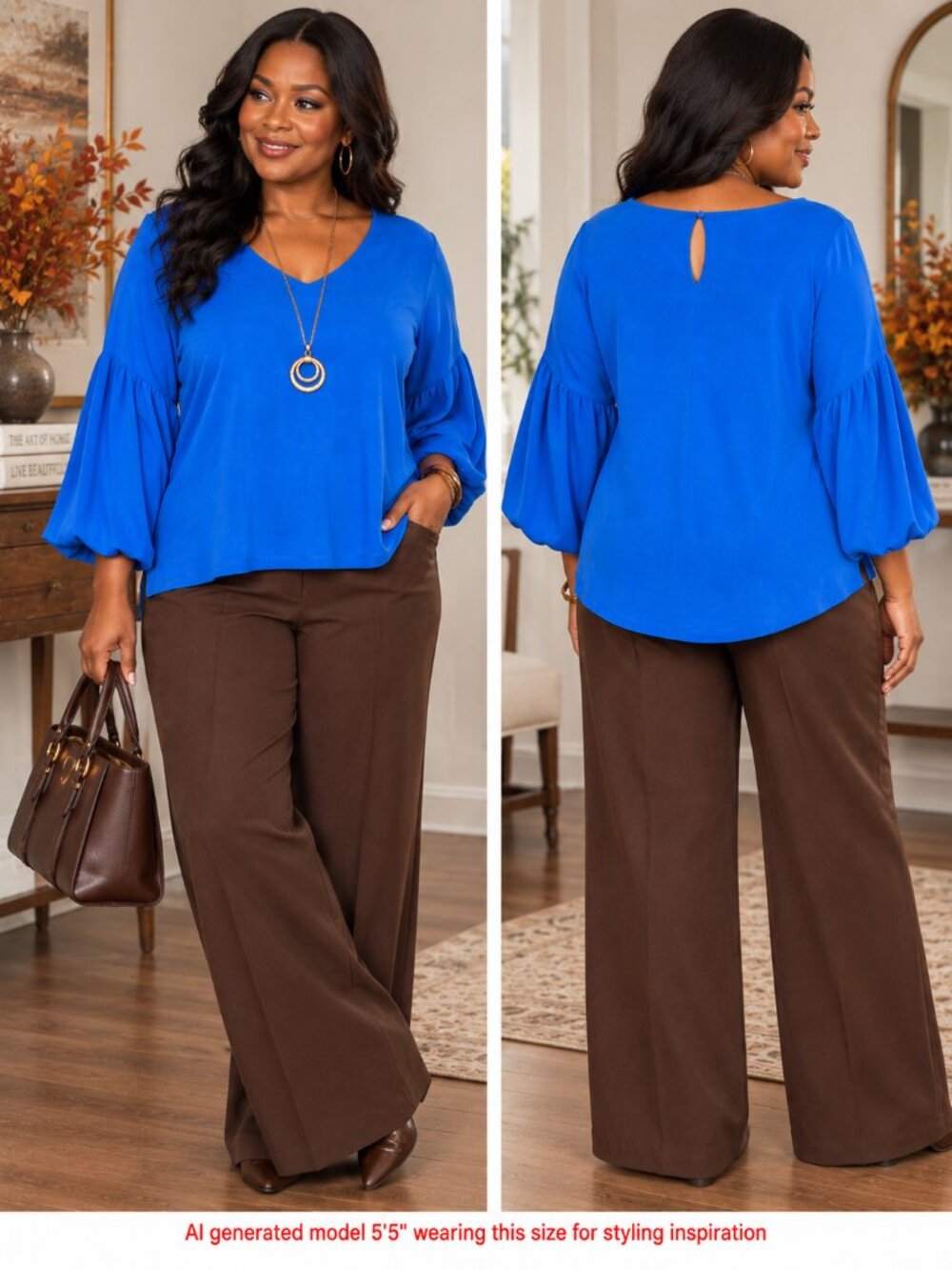 Cobalt Blue Maximalist Statement Sleeve Blouse Massini Plus Size 1X